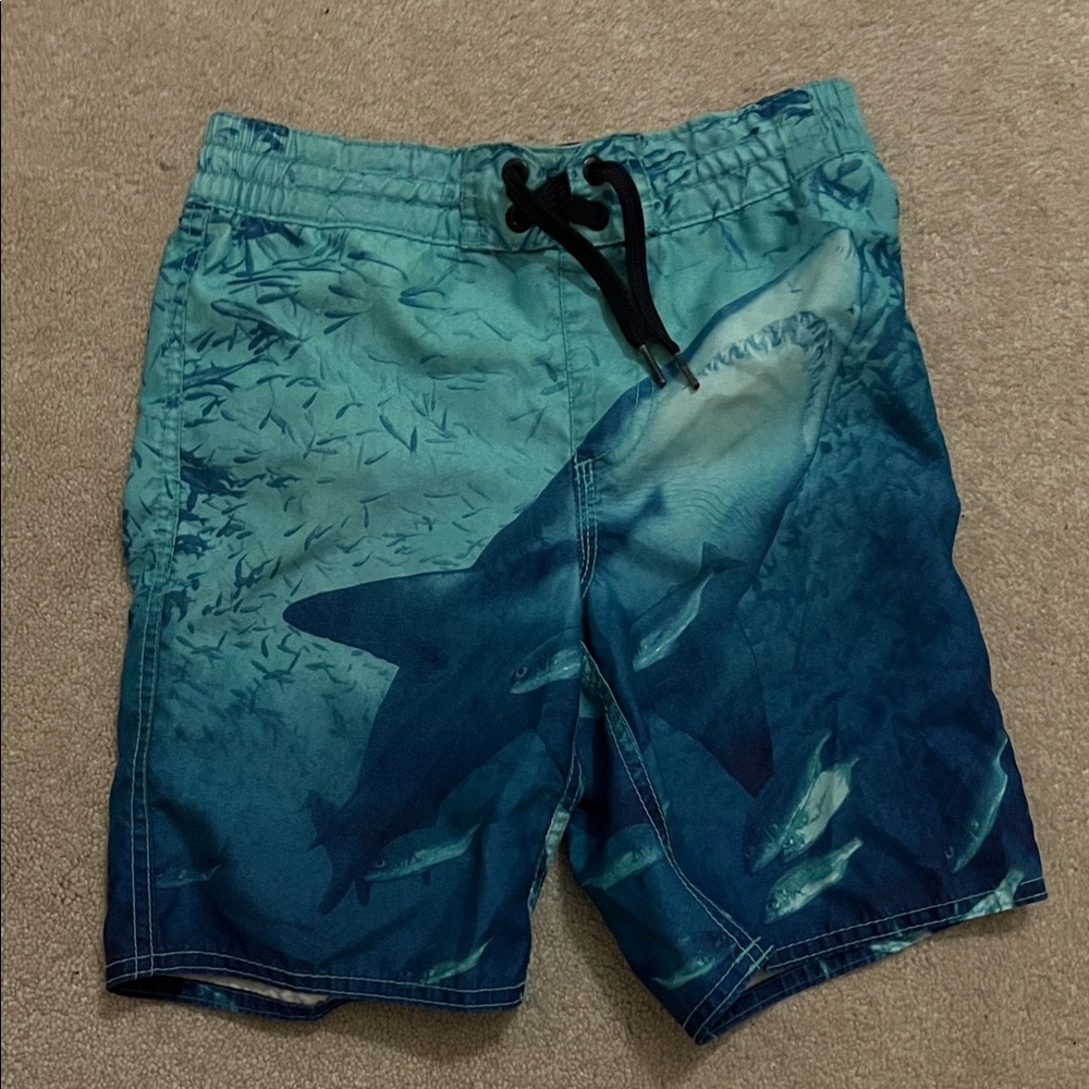 Old Navy Boys Blue Teal Shark Print Swim Trunks